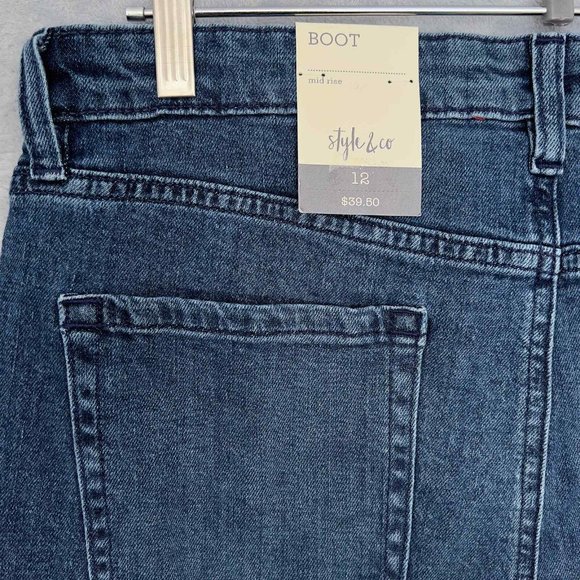 STYLE & CO Mid Rise Boot Leg Jeans Size 12 33W NWT Lonesome Blue 0149 . - Picture 3 of 10